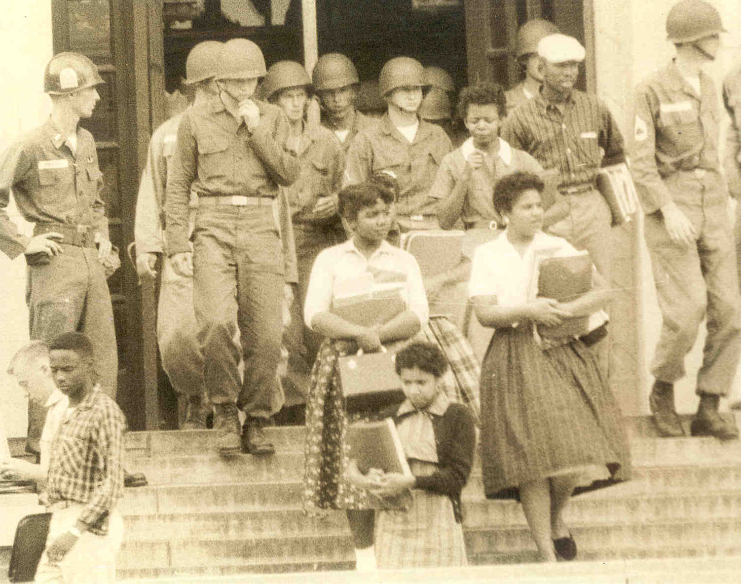 101st U.S. Airborne Division escorting the Little Rock Nine into Central High School